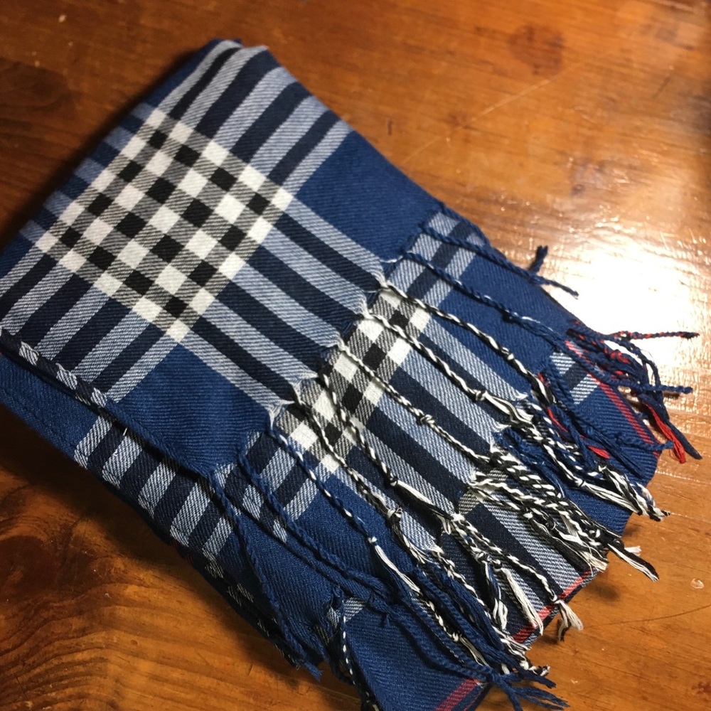 Blue, Red, Black & White Plaid Scarf